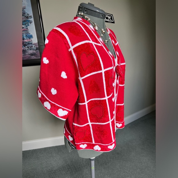 NWT Berek L XL Embroidered Heart Sweater Cardigan Valentine’s Day gift Red - Picture 2 of 9